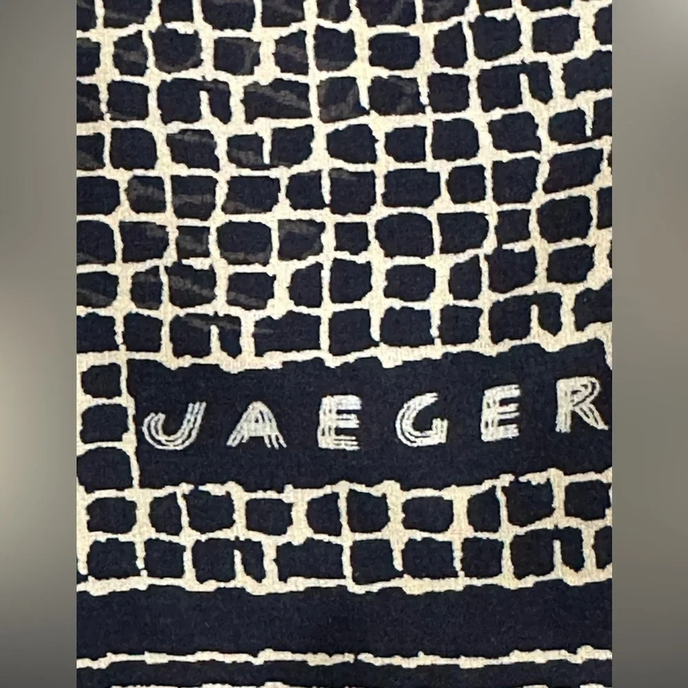 Jaeger London Scarf Black Tan Silk Geometric Grid Mosaic Oblong Large 24x60 Vnt